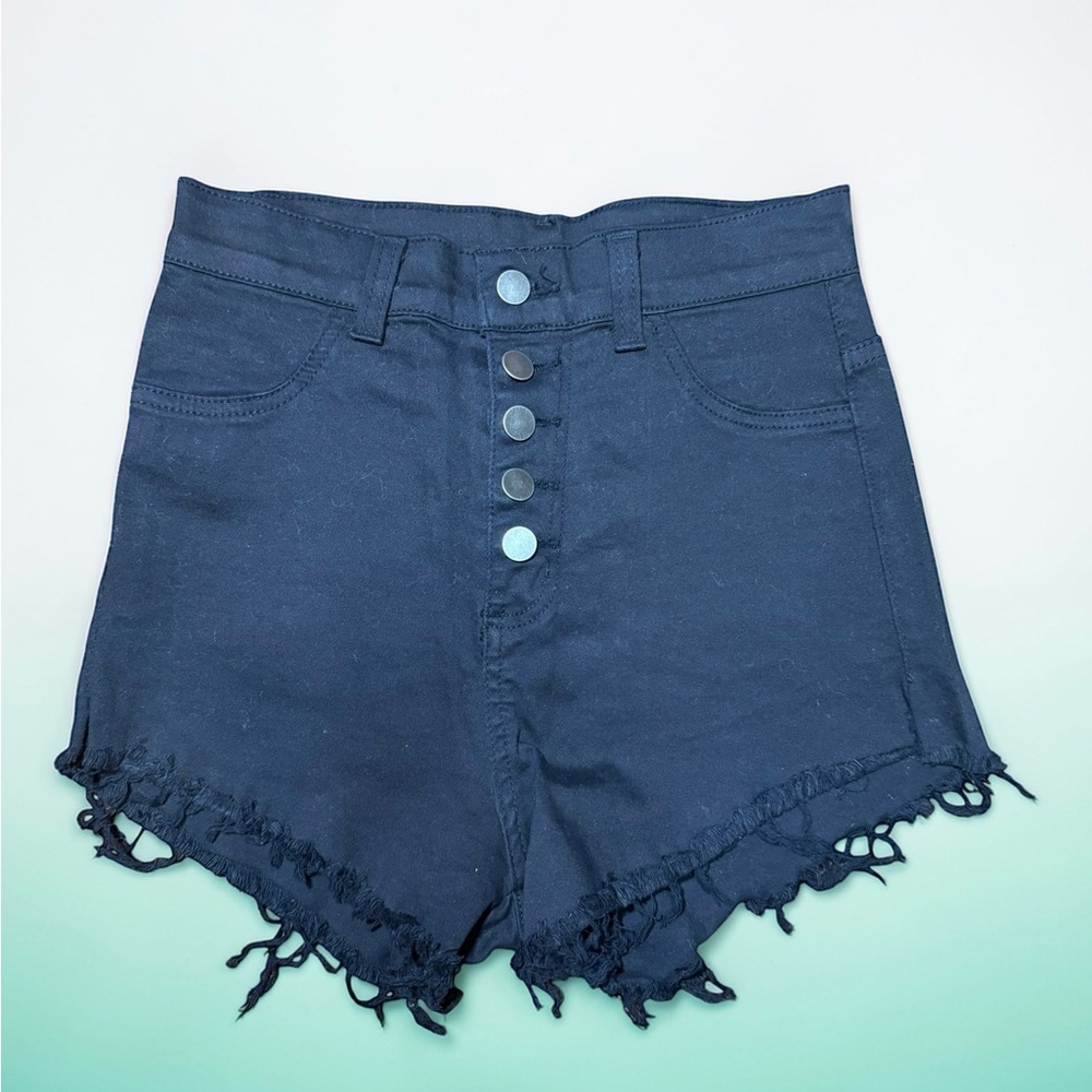 Windsor High Waist Black Frayed Shorts
